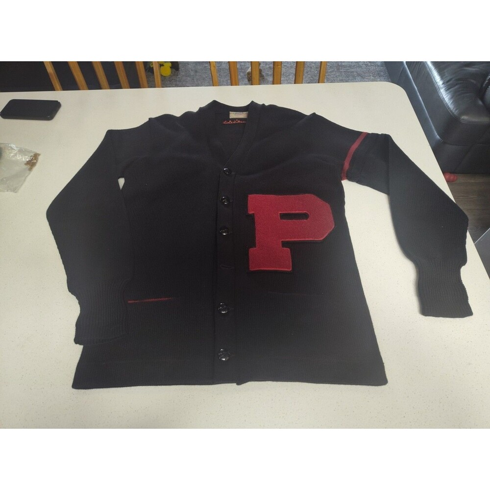 Dehen University Wool Letterman Sweater Cardigan "P" Heavyweight  Missing Button